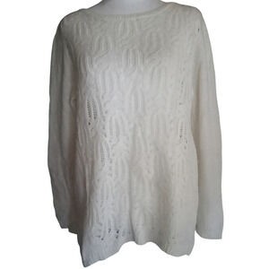 Sundance Chunky Cable Open Knit Lambswool Alpaca Blend Cream Sweater Size Medium